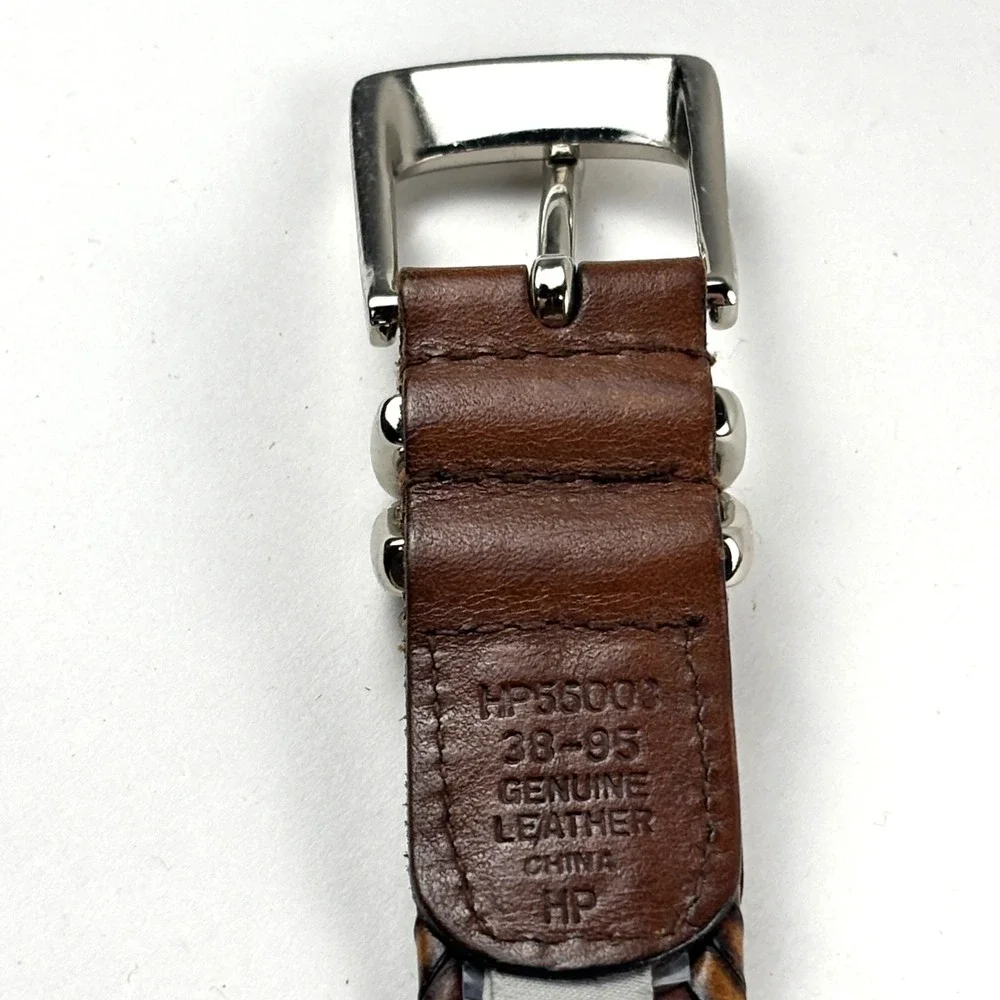 Perry Ellis Portfolio Belt Mens 36 Brown Braided Leather Silver Buckle Preppy